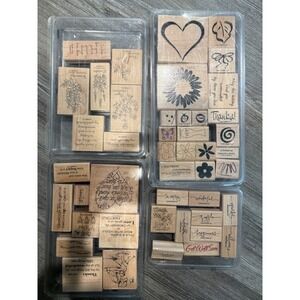 Stampin Up Wood Mounted Rubber Stamps Lot Phrases Flowers Nature. 45 stamps!